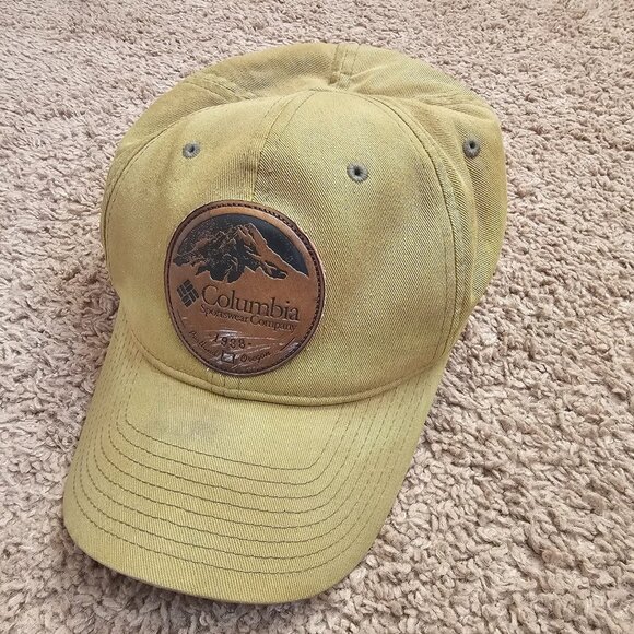 Columbia Other - READ Columbia Sportswear Leather Patch Flexfit hat Tan Outdoor Cap